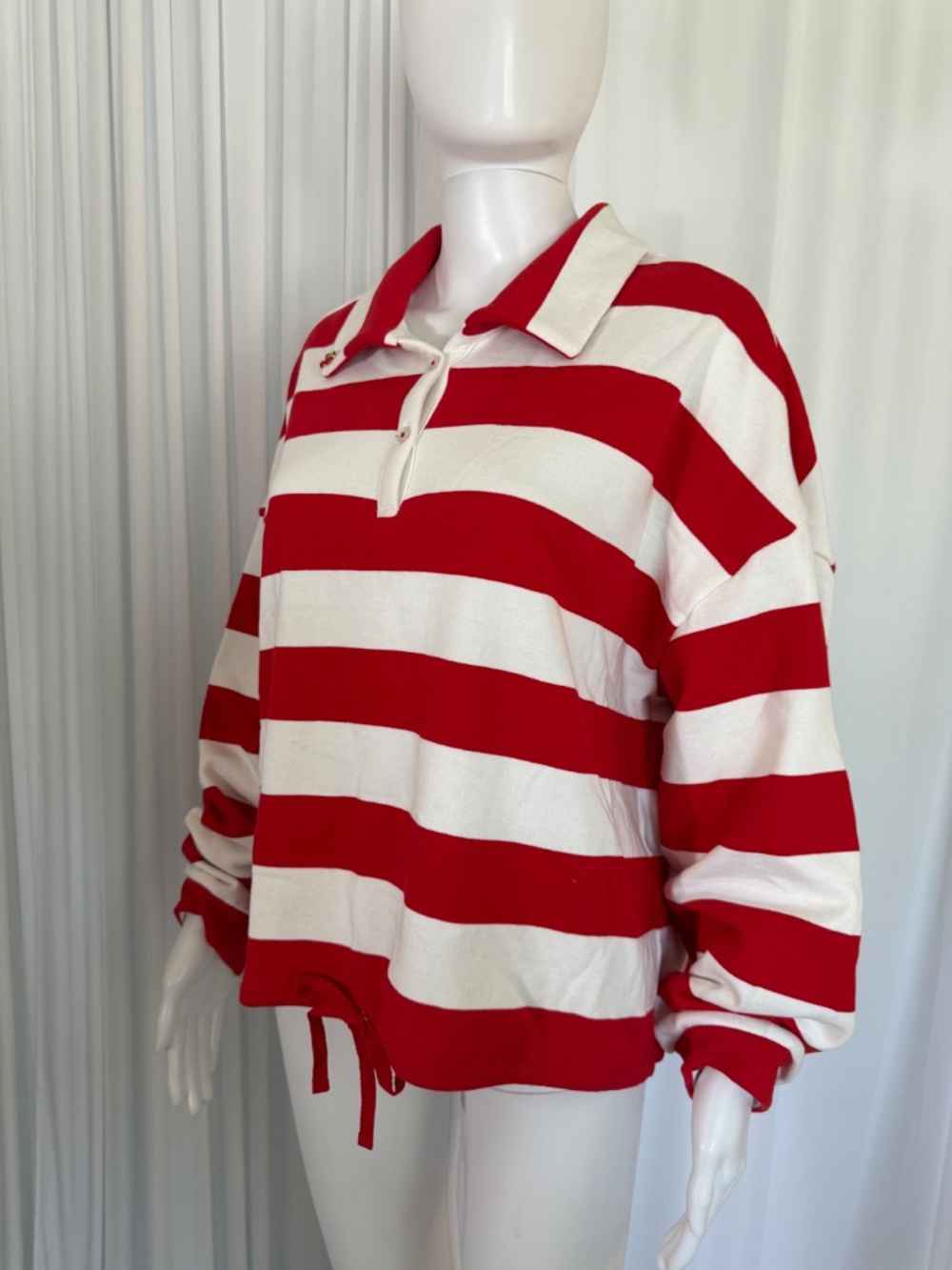 G by Giuliana Striped Rugby Polo Top Cherry Detail Red White Pullover NWOT | XL - Picture 6 of 16